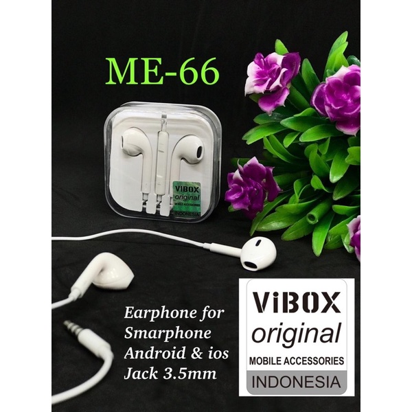 PROMO HANDSFREE VIBOX ME-66 JACK 3.5MM COMPATIBLE FOR ALL SMARTPHONE ANDROID &amp; IOS CLEAR SOUND