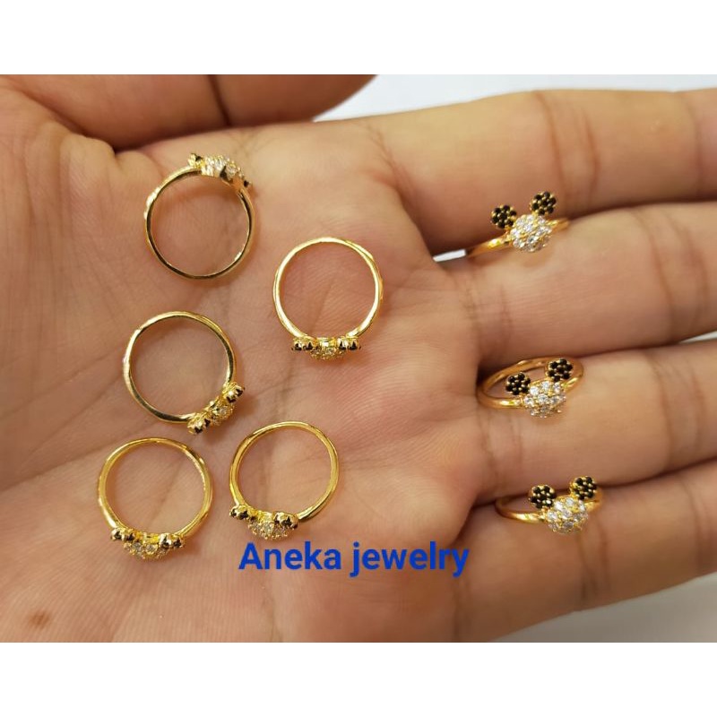 Cincin Mickey Mouse anak mata2, Perak 925, Sepuh Emas Kuning