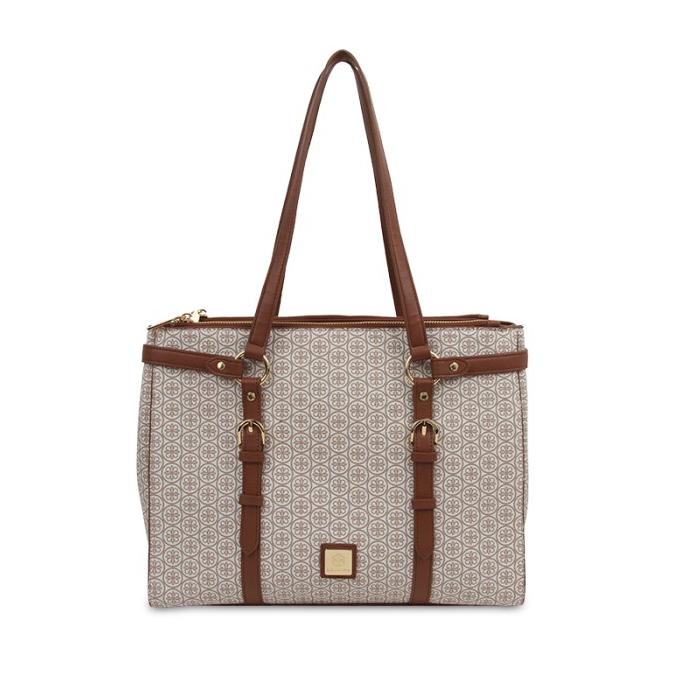 Les Catino Monogram Buckle Tote L Warm Taupe L.Brown