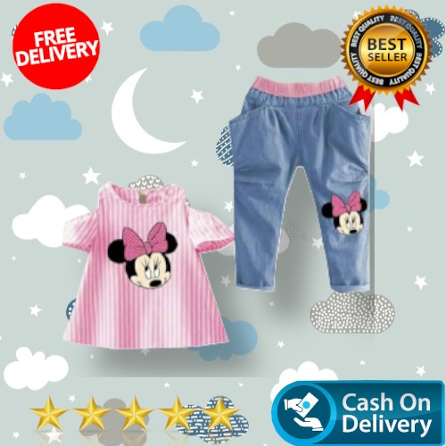 VISION ONLINE- STRIPY MINNIE PINKY/ SETELAN BAJU ANAK PEREMPUAN MURAH 1-4 TAHUN / BAJU KARAKTER ANAK