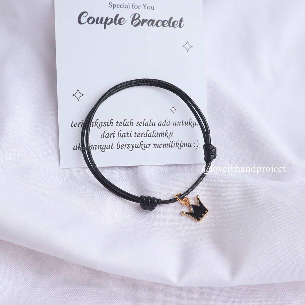 GELANG COUPLE MAHKOTA RATU LUCU HITAM PUTIH TALI SATIN DAN KOREA WATERPROOF CRWON BRACELET FOR QUEEN