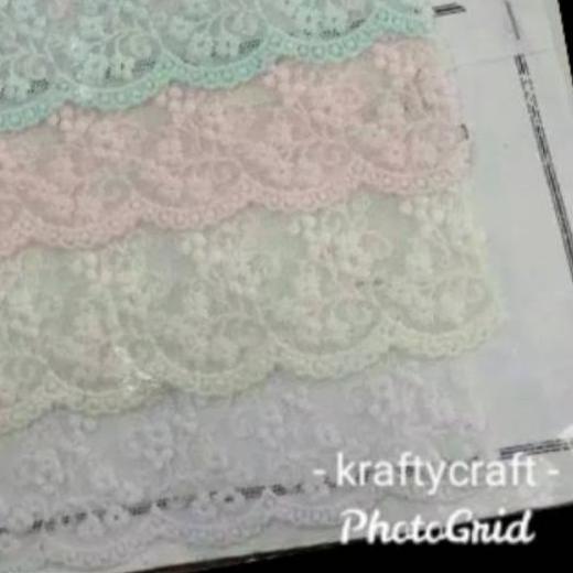 ▼ Renda tile bunga bordir rajut brokat katun baju mukena kebaya meteran harga 1 ROLL ➪