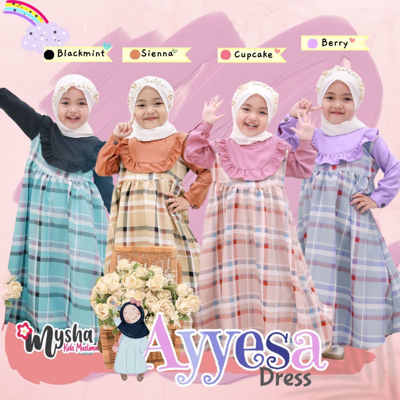 BAJU GAMIS ANAK PEREMPUAN MOTIF KOTAK BUSANA MUSLIM ANAK 2-8 TAHUN BAJU ANAK DRES CANTIK