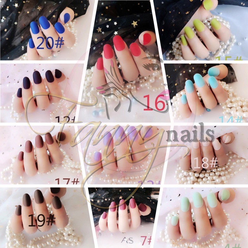 (11-30) 24pcs SHORT ROUND MATTE FAKE NAILS/ kuku palsu matt oval pendek kupal doff pendek bulat