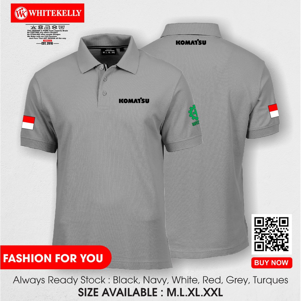 Poloshirt Polo Kaos Baju Kerah KOMATSU LOGO SAFETY FIRST INDONESIA Terlaris Termurah-whitekelly -d2k