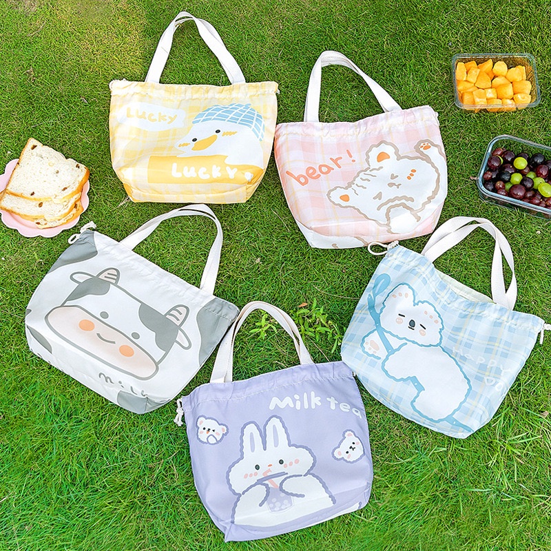 NAOMI - Raquel Lunch Bag free aluminium Pouch - Tas Import Premium - Tas Makanan - Tas makan - tas bekal - Tas Penyimpan Makan Siang Lunch Box Tali Serut Cantik Motif Karakter - kotak makan anak