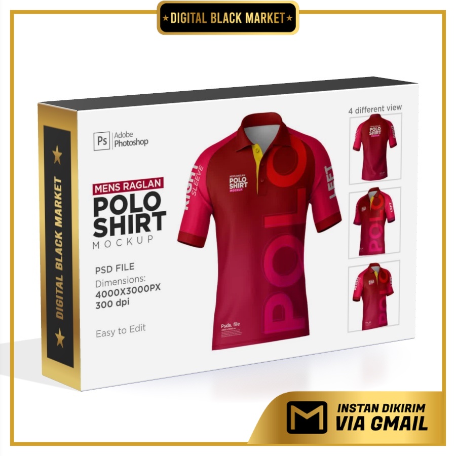 Raglan Sleeve Poloshirt Mockup Set - Photoshop