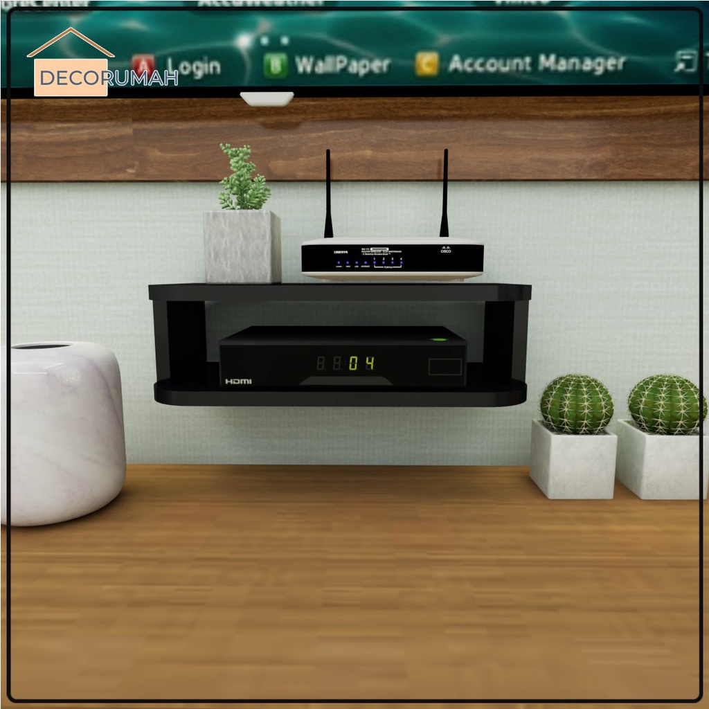 Rak tv Dinding minimalis dekorasi model gantung tempat set top box 40x18