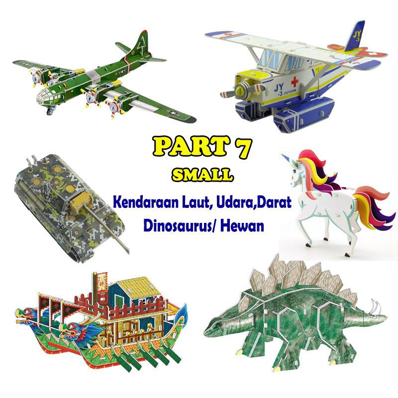 Mainan Edukasi Anak Puzzle 3D Miniatur DIY Jigsaw Kecil Part 7 Seri Kendaraan &amp; Dinosaurus/ Unicorn