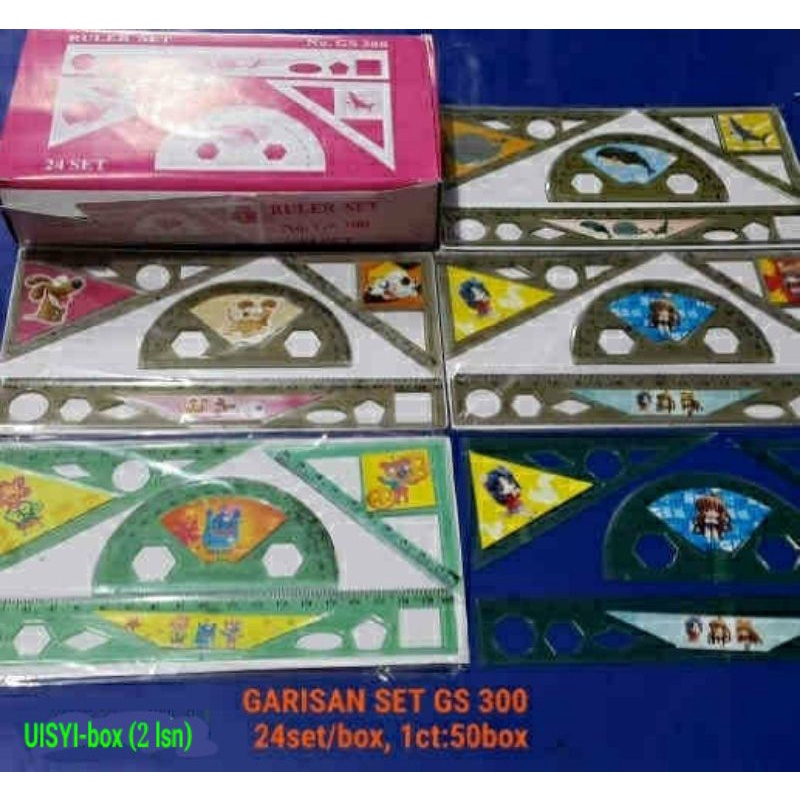 

Penggaris set GS300 isi 4 set busur, segitiga dan penggaris