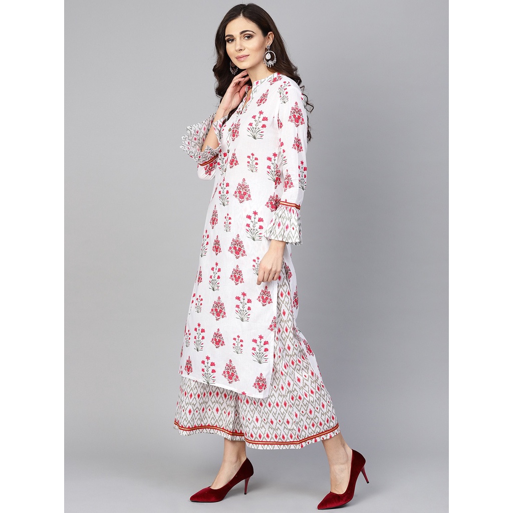 Kurti Tulsattva Size M L XL XXL Warna Putih & Pink + Celana Palazzos / Dress India / Dres India / Ab