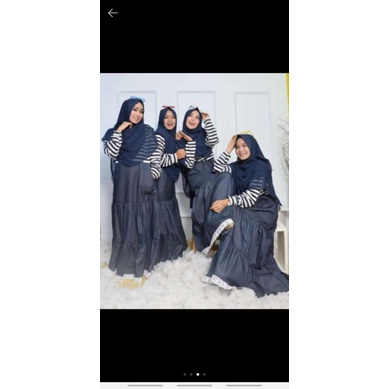 Dress Denim Stripe Black Gamis Muslim