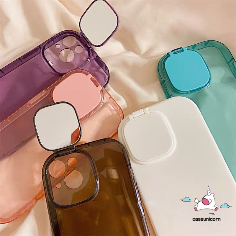 2 In 1 Soft Case TPU Warna Macaron Dengan Cermin Makeup Untuk IPhone 14 13 12 11 Pro Max X XR 8 7 14 Plus