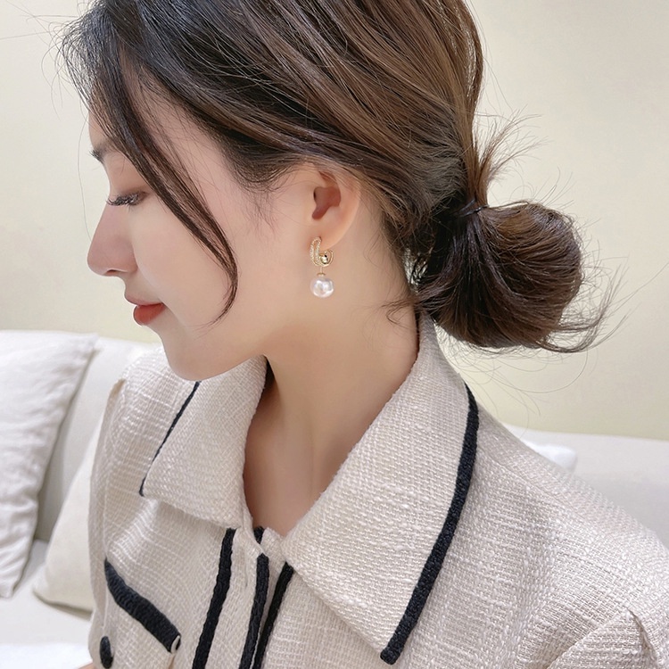 Anting Stud 925 Silver Hias Mutiara Model Menjuntai Untuk Wanita