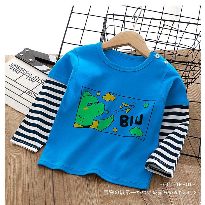 Baju Tshirt Atasan Kaos lengan panjang Kancing Pundak Anak bayi laki-laki Perempuan-5