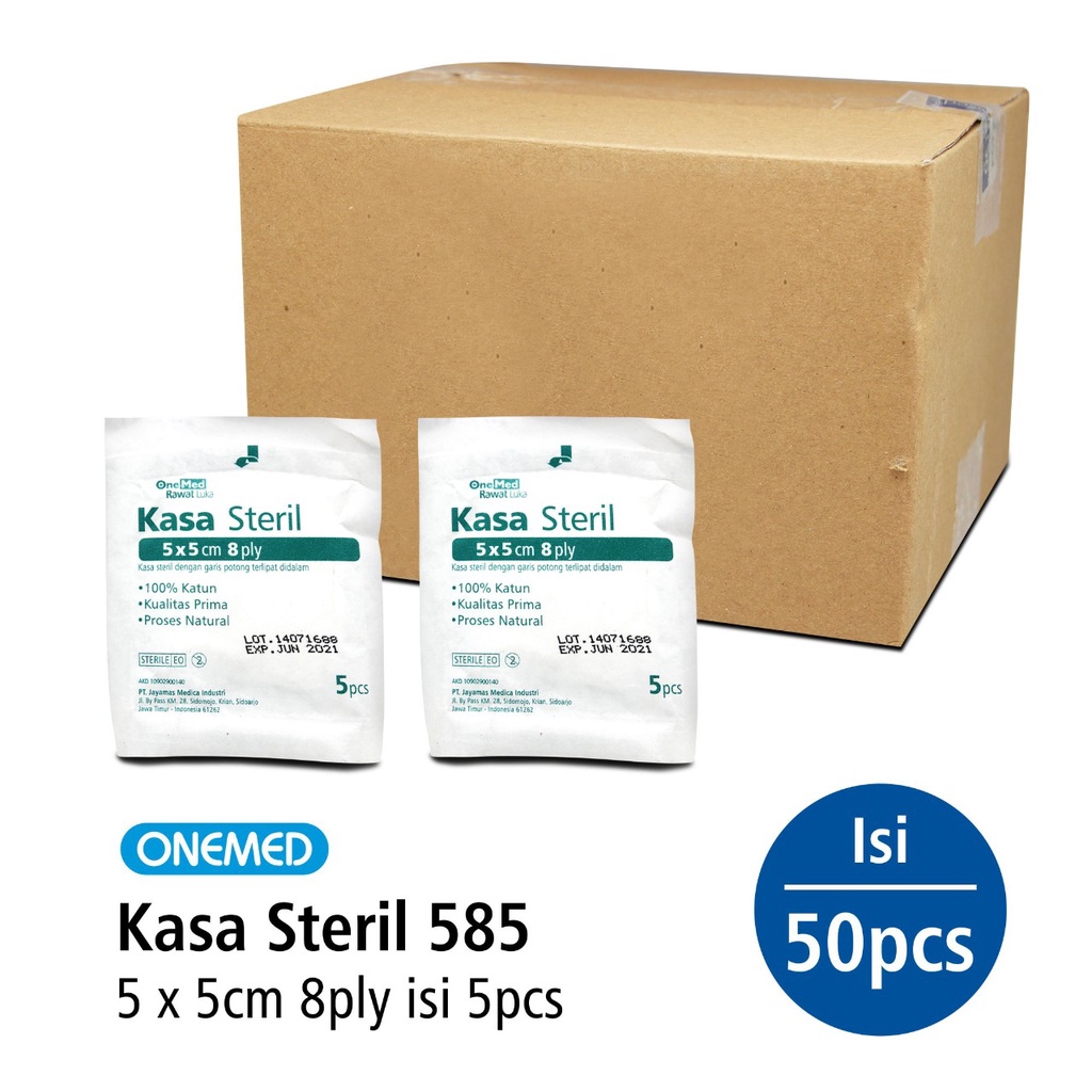 Kasa Steril 585 Onemed 5 x 5 Cm 8 Ply Isi 5 Pcs Box Isi 50 Pcs OJ