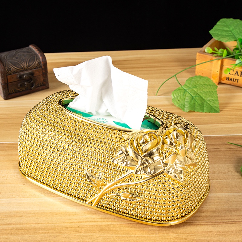 Tissue Box Gold Desktop Kitchen Pumping Tray European Acrylic Fashion KTV Hotel Tissue Box Bar Napkin Box