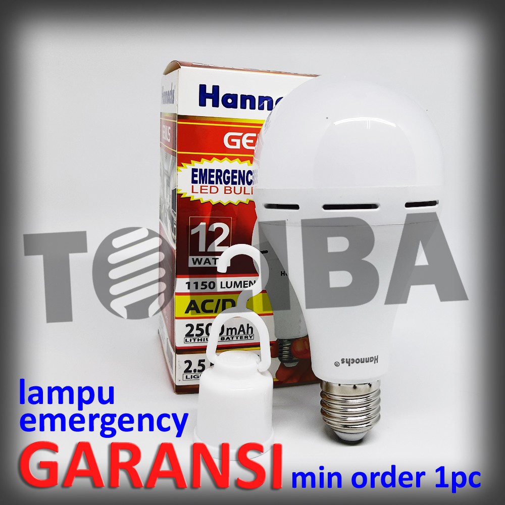 lampu led hannochs / lampu emergency charger darurat 12 watt 12watt 12w putih sni