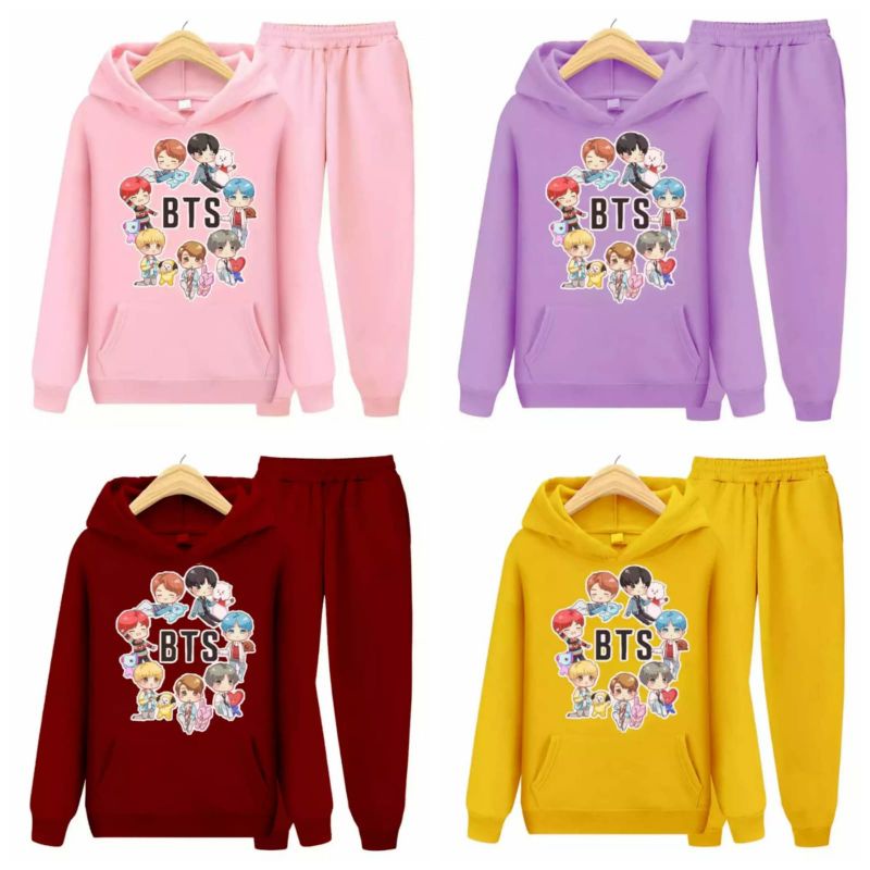 Set HOODIE anak/setelan anak/Sweater anak perempuan motif bts 2-12th