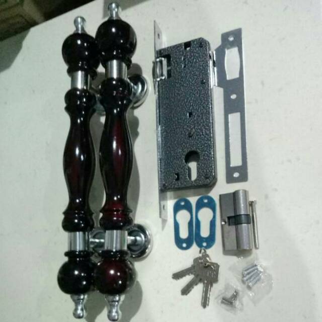 1SET 2PCS Pull handle pintu inul tomat coklat marun 36cm+ kunci body pelor kunci pintu tarikan pintu