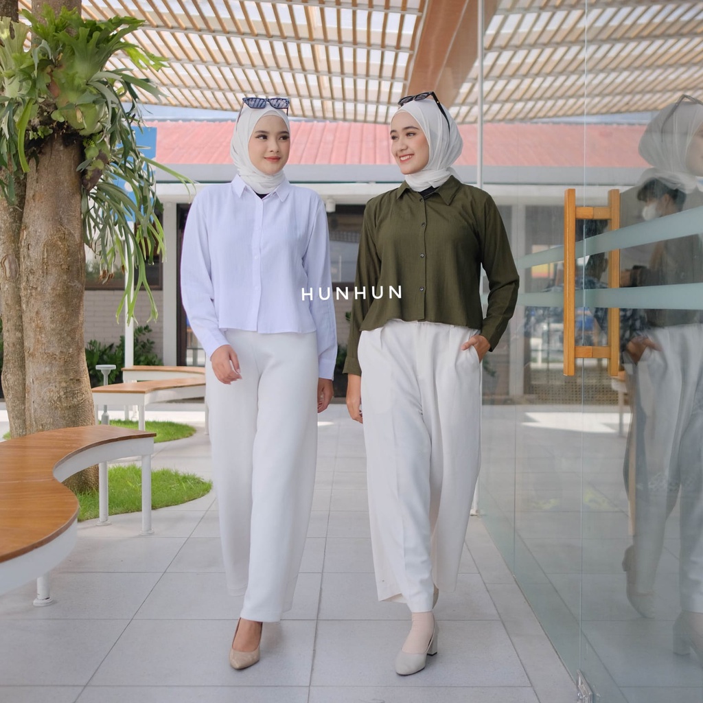 Hanin Crop Rayon Crincle/ Kemeja Crop fhanel Premium Keisya Crinkle AirFlow/ KEMEJA CRINCLE PUSATGROSIR_SOLO