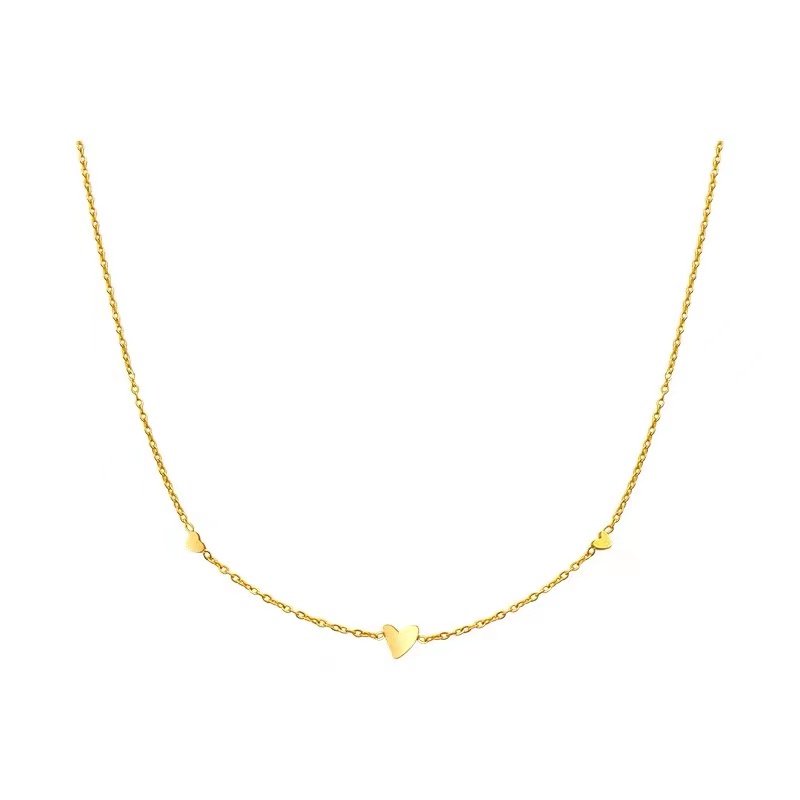Kalung Rantai Dengan Liontin Hati Mini Bahan Titanium Steel Warna Emas