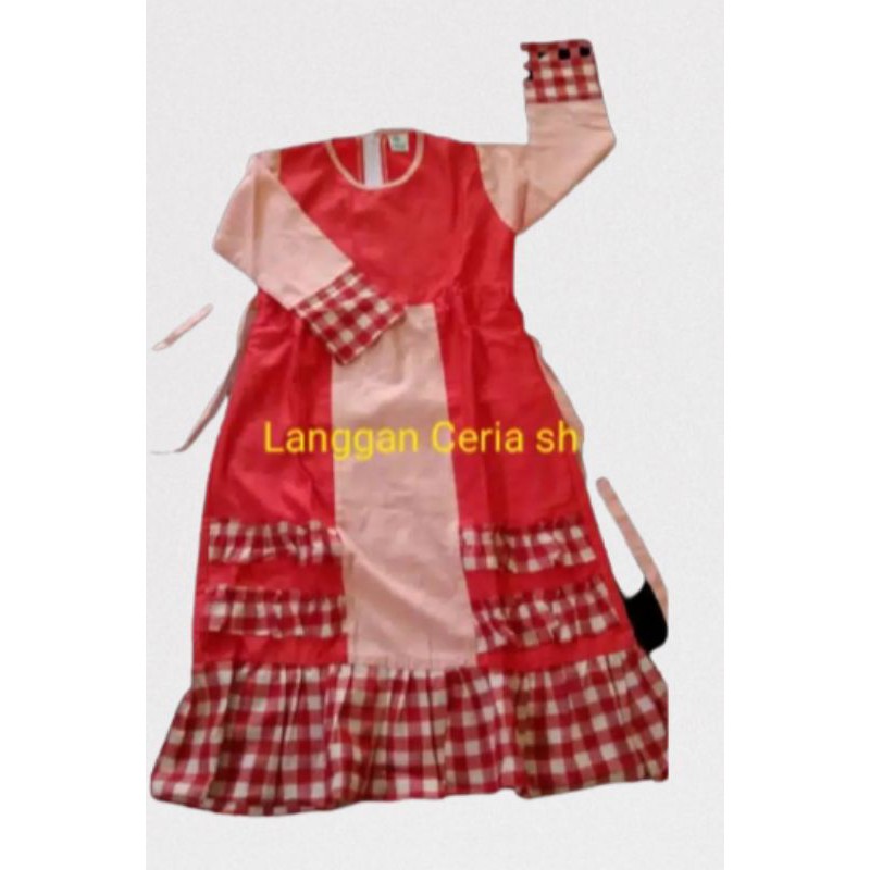 (PROMO) Katun Gamis anak kotak rempel/Gamis ceria kombinasi rempel/Gamis katun polos variasi rempel