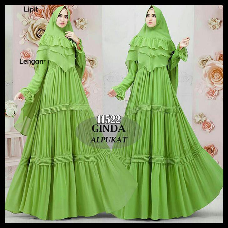 Baju Muslim Gamis Syari Ginda 4 Warna - Hijau Muda