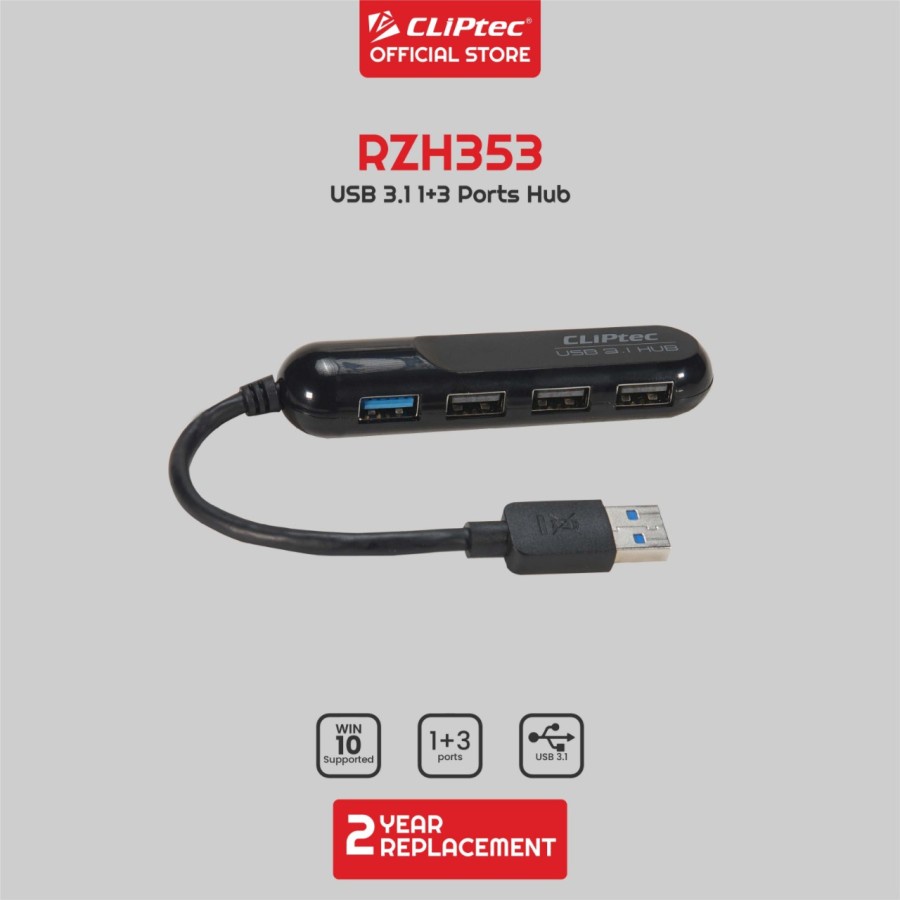 USB HUB 3.1 CLIPtec RZH353 1+3 Ports HUB GARANSI RESMI 2 TAHUN GANTI BARU