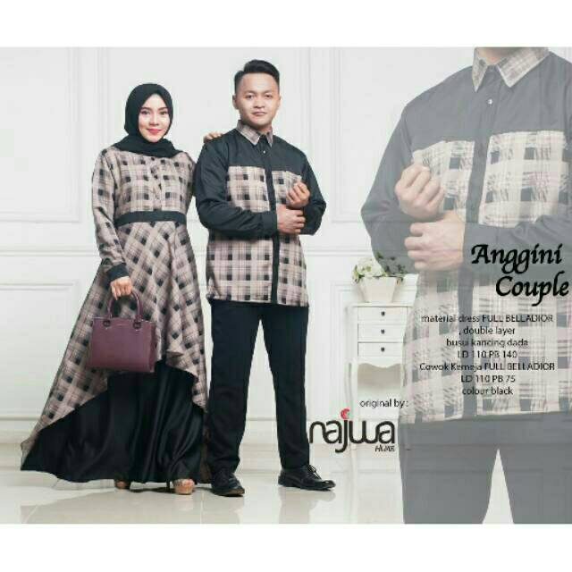 Anggini Couple Kotak kotak kombi polos Bahan adem Murah Busui ORI NAJWA kemeja Lengan panjang