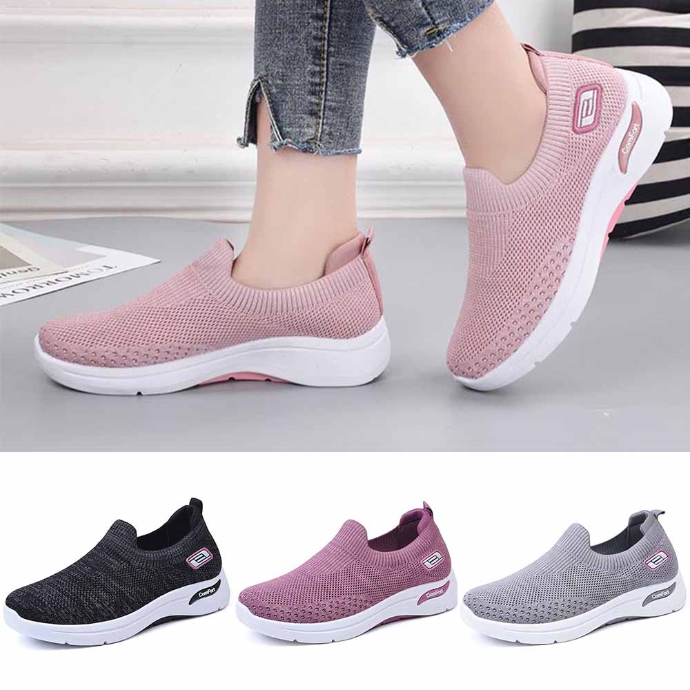 Sepatu wanita sneakers 2022 Sepatu olahraga rajutan terbang sports shoes Bahan Full Karet Anti Licin