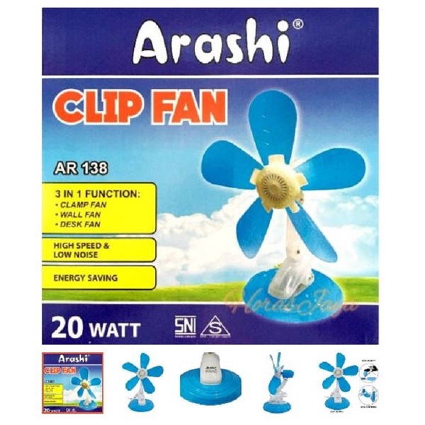 Arashi Kipas Jepit Clip Fan AR 138 5 Baling 20 watt 30 watt