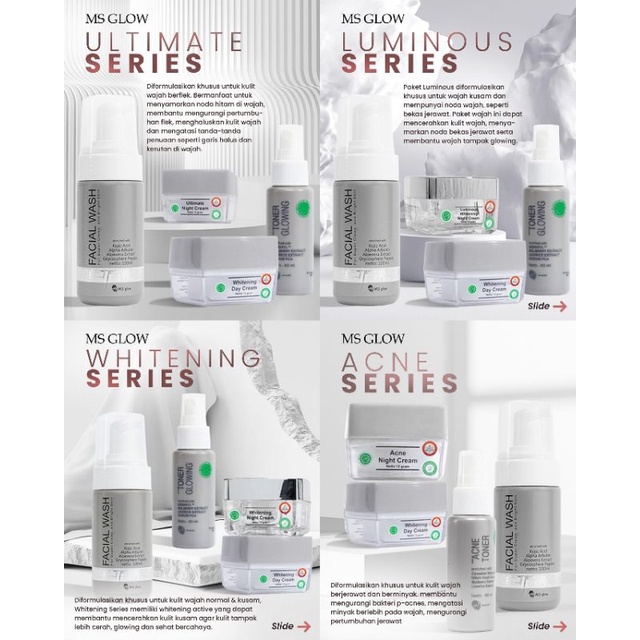 MS GLOW PAKET ACNE / PAKET ULTIMATE / PAKET WHITENING / PAKET LUMINOUS (ECER DAY KRIM, NIGHT KRIM, T