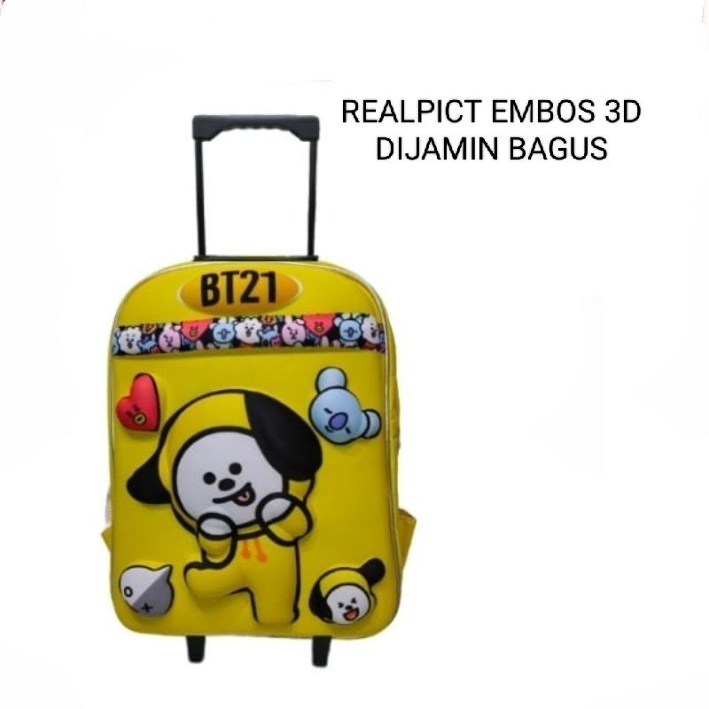 Ransel Troly 3D Embos Tas roda anak sekolah perempuan SD size besar