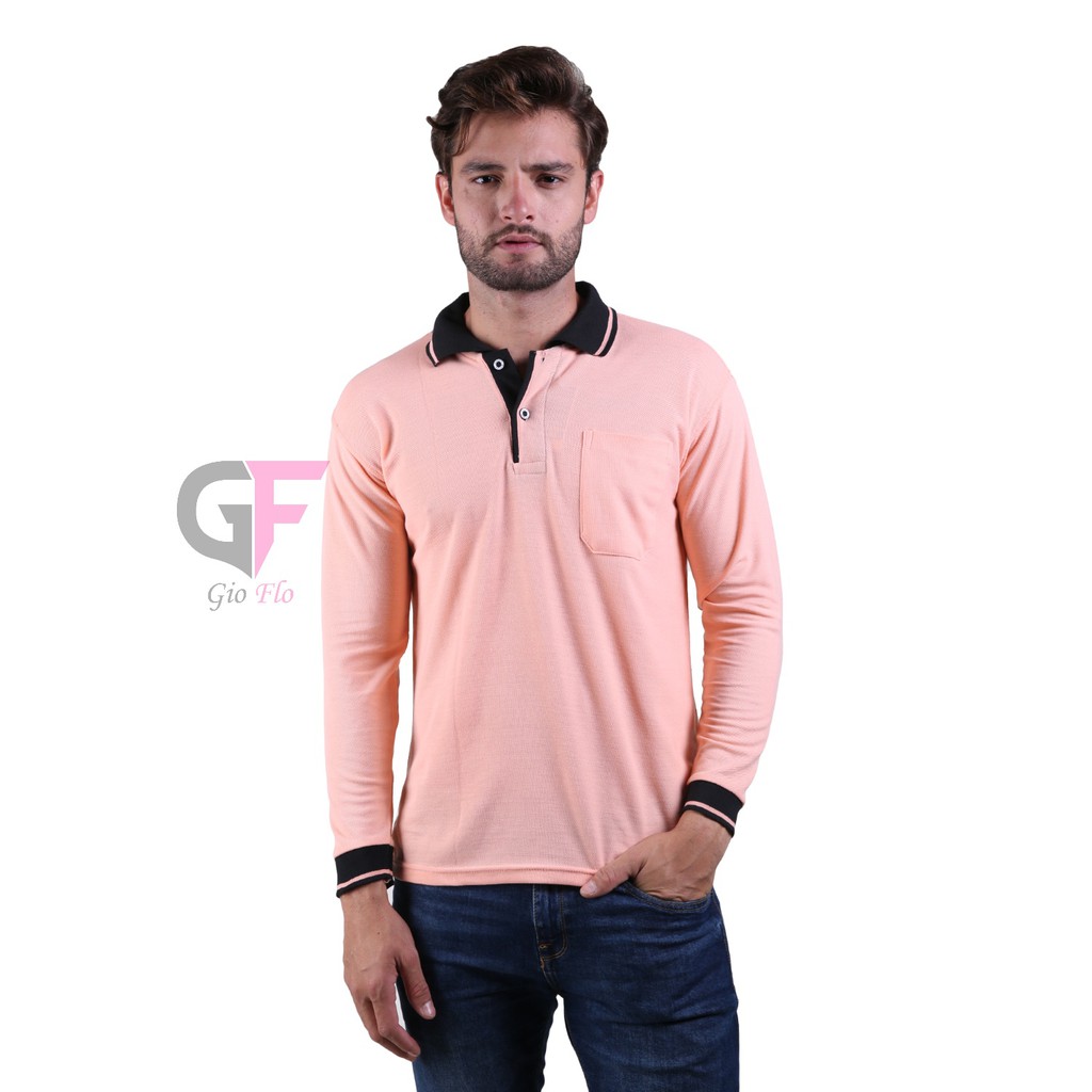 GIOFLO Kaos Panjang Polo Shirt Pria Fashion T-Shirt Salem Muda / PLS 58