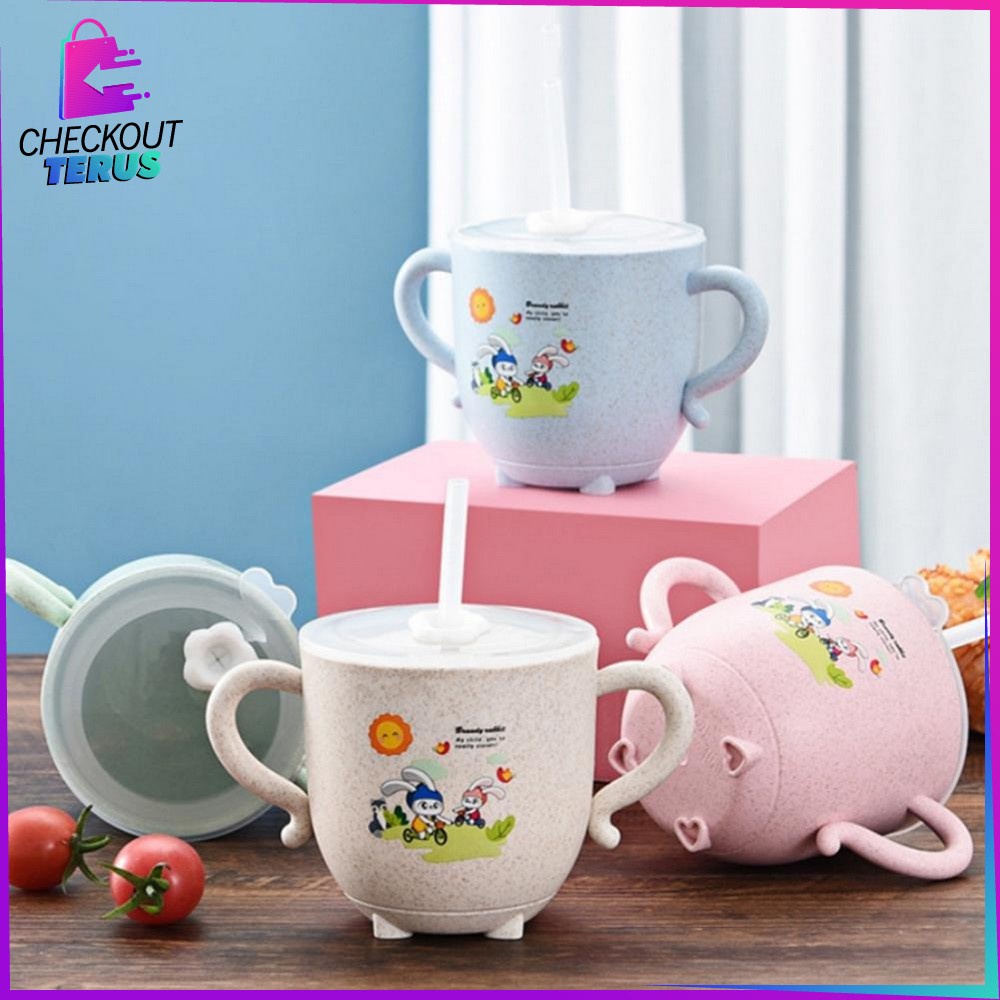 CT C381 C382 Gelas Minum Anak Anti Tumpah Gelas Jerami Mug Cangkir Anak Lucu Karakter Kartun Cangkir Baby Wheat Straw Baby Cup