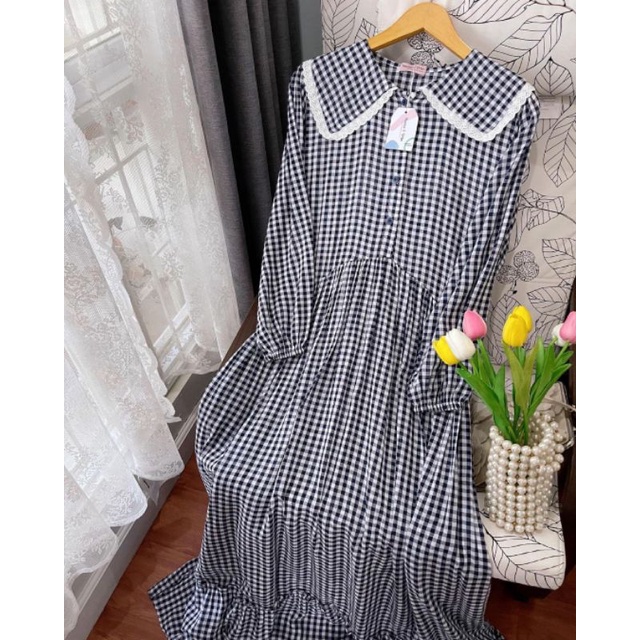 Sabine Dress Gingham Navy by Haidee&Orlin
