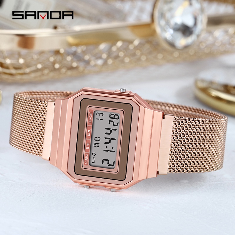 SANDA 6017 Jam Tangan Wanita Digital Sport EL Backlight Tali Stainless Shockproof Anti air WATCHKITE WKOS