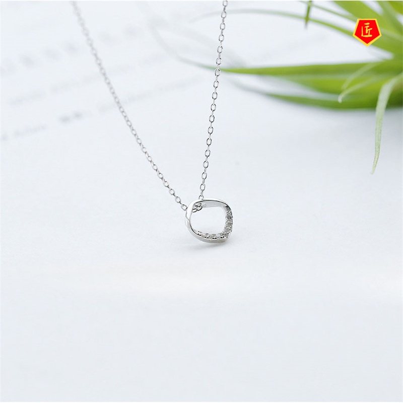 [Ready Stock]Rhinestone Geometric Silver Necklace Women's Temperamental Artistic Accessories