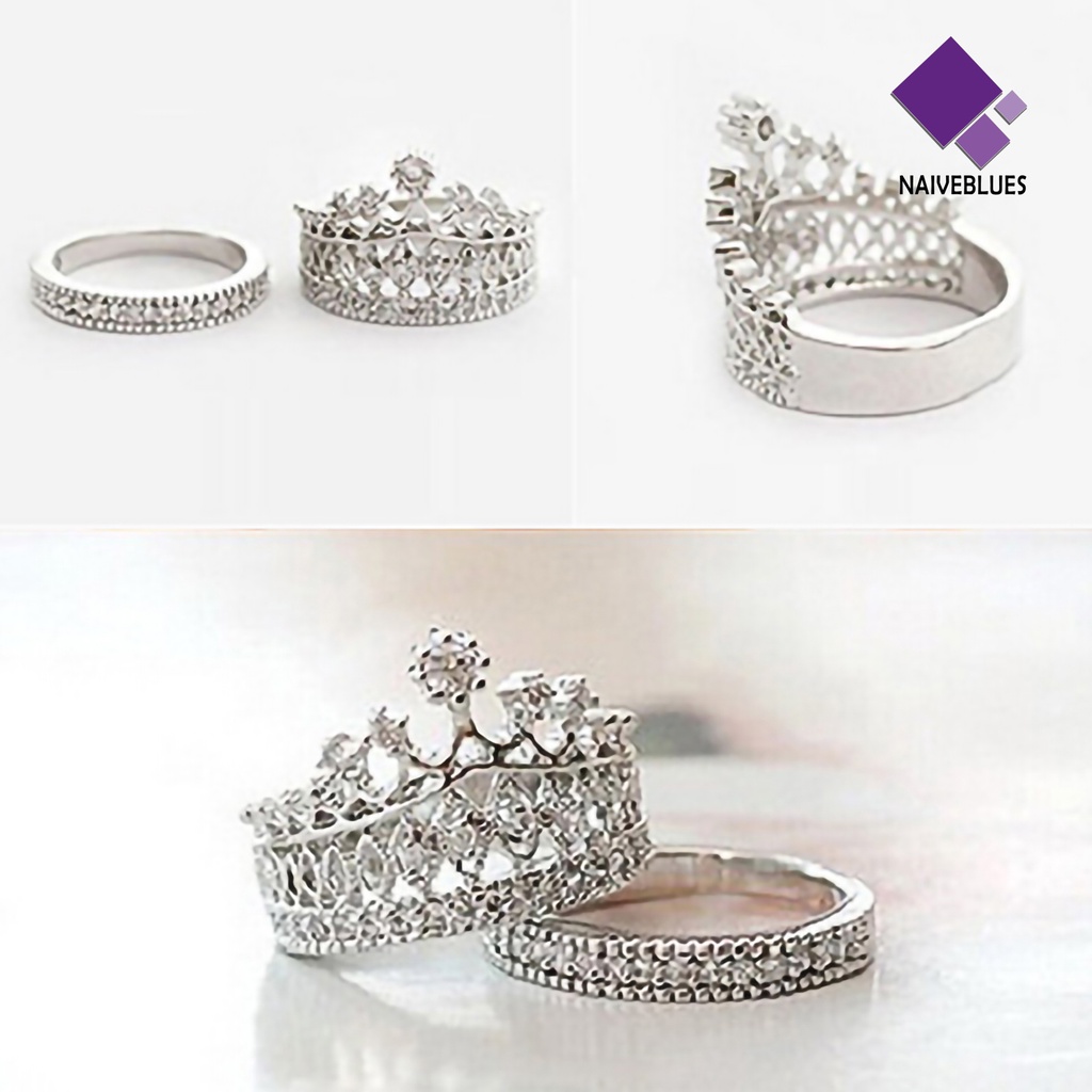 2pcs Cincin Wanita Bentuk Mahkota Bahan Alloy Untuk Pernikahan