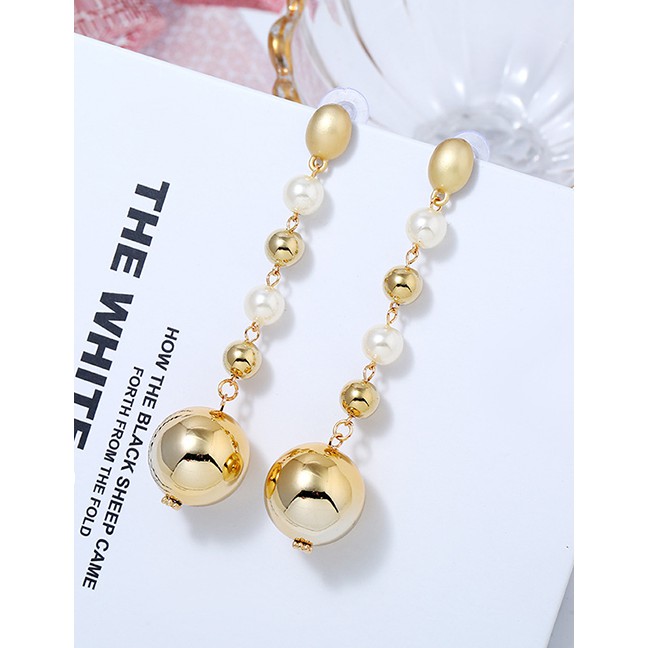 LRC Anting Tusuk Fashion Gold Pearl Beaded Earrings F33210