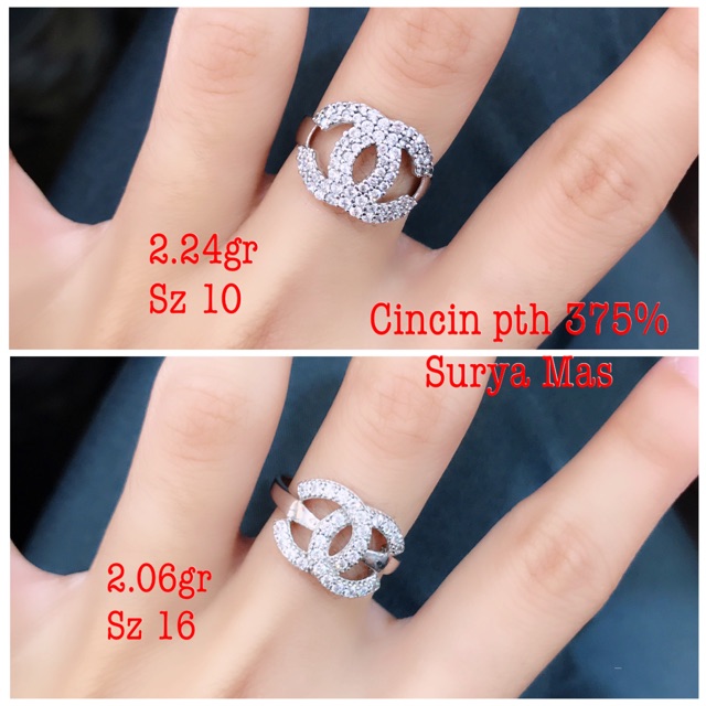 Cincin emas putih asli 375%