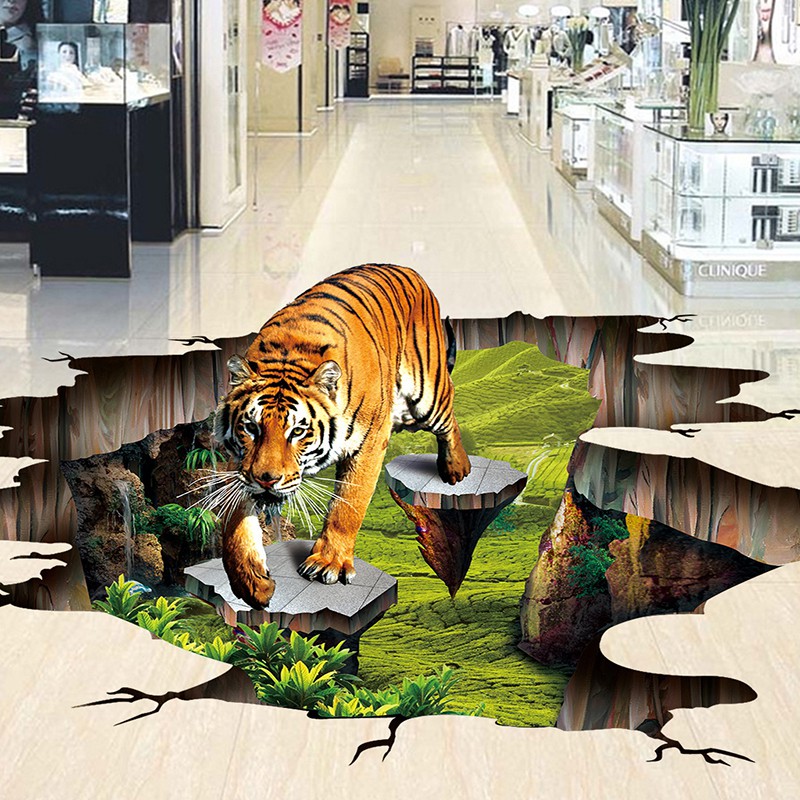 High Quality 3d Stereo Manusia Hidup Tiger Lantai Lukisan Dinding Wallpaper Taman Outdoor 3d Ubin Shopee Indonesia