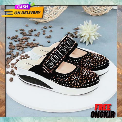 Sandal Wanita Wedges Premium Murah Kekinian Style Trendy Wejes Cewek Perempuan Karet Korea Branded O