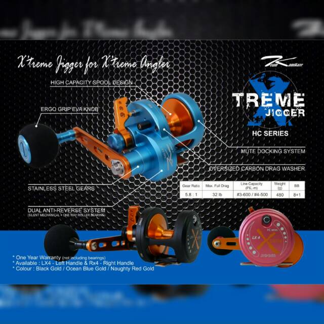 Reel Team Kamikaze XTREME JIGGER HC Series LX4 & RX4 (High Capacity) Overhead Jigging Trolling