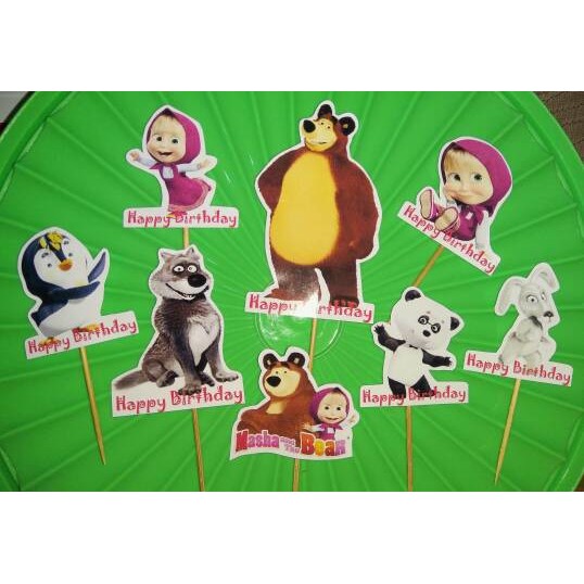 

topper hiasan kue cupcake masha marsha and the bear &