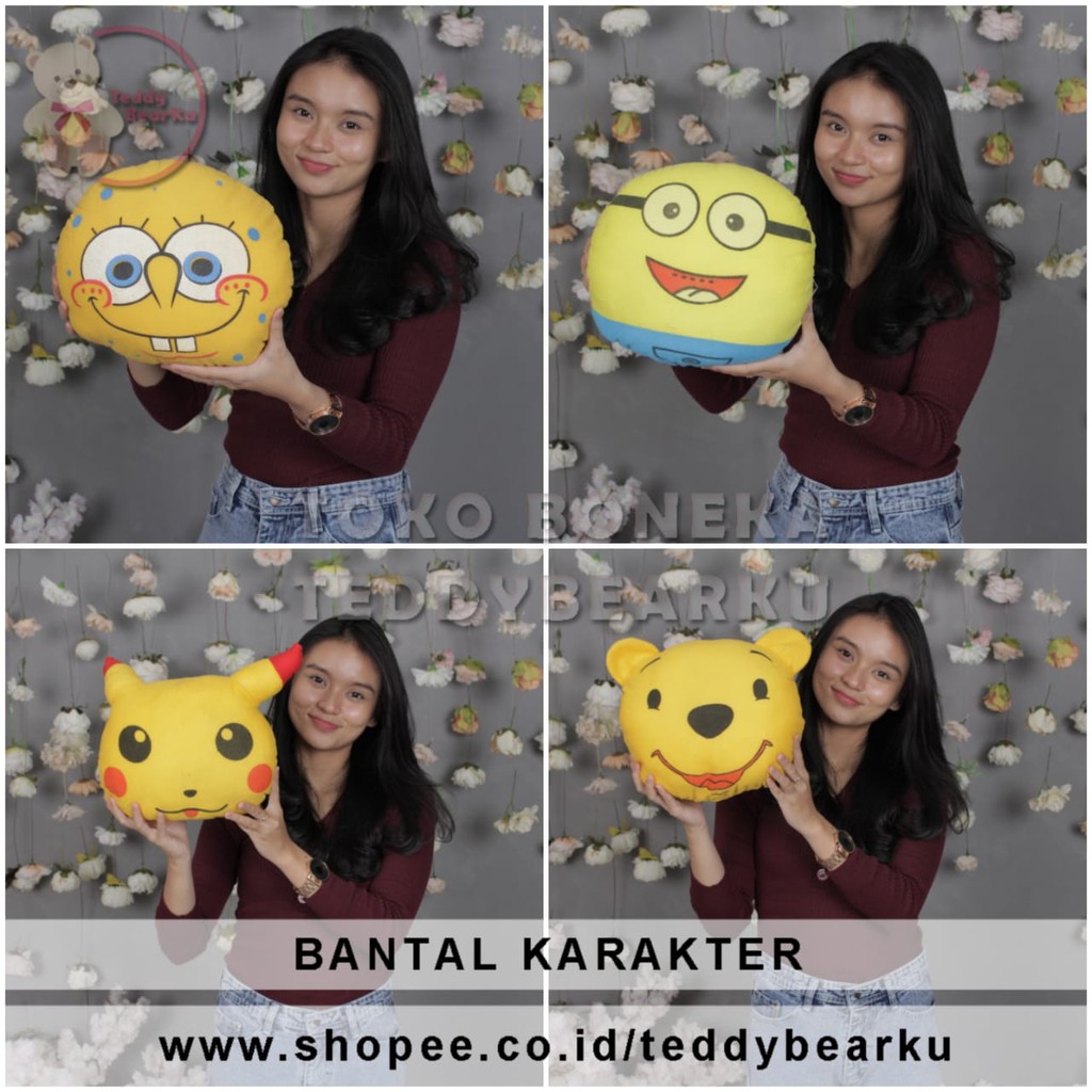 TERMURAH! BANTAL KARAKTER LUCU 30CM PANDA DORAEMON STITCH HELLO KITTY SPONGEBOB MICKEY KEROPI POOH