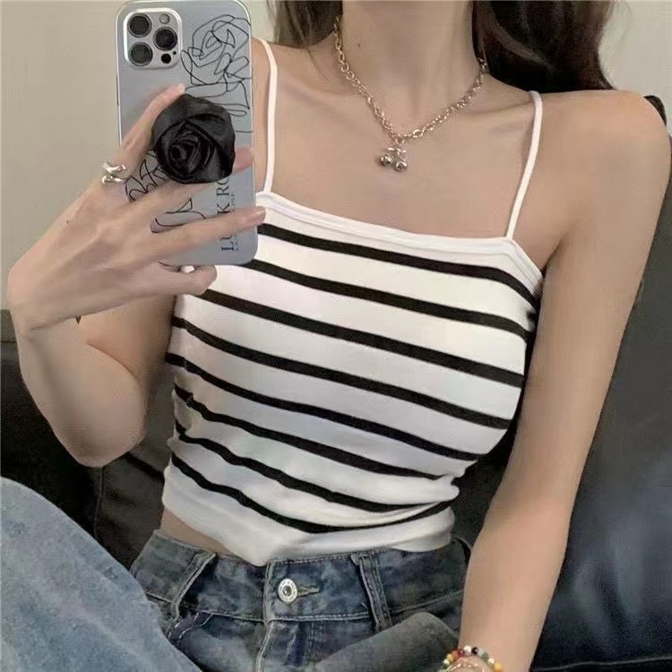 TJM BR286 Tanktop Bra Wanita Motif Garis Korean Style Tank Top Kekinian Import