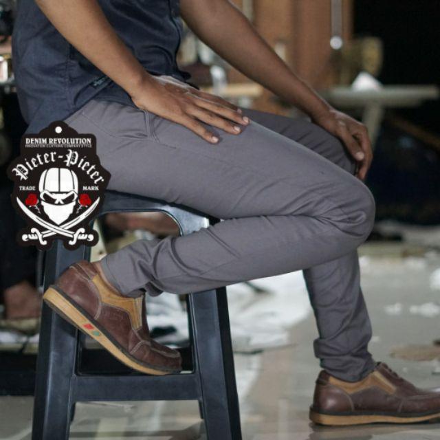CELANA CHINO Celana Pria Slim fit Panjang Kerja kantor Santai Liburan Cowok Gentleman Boy Skinnyhty-Celana chino grey