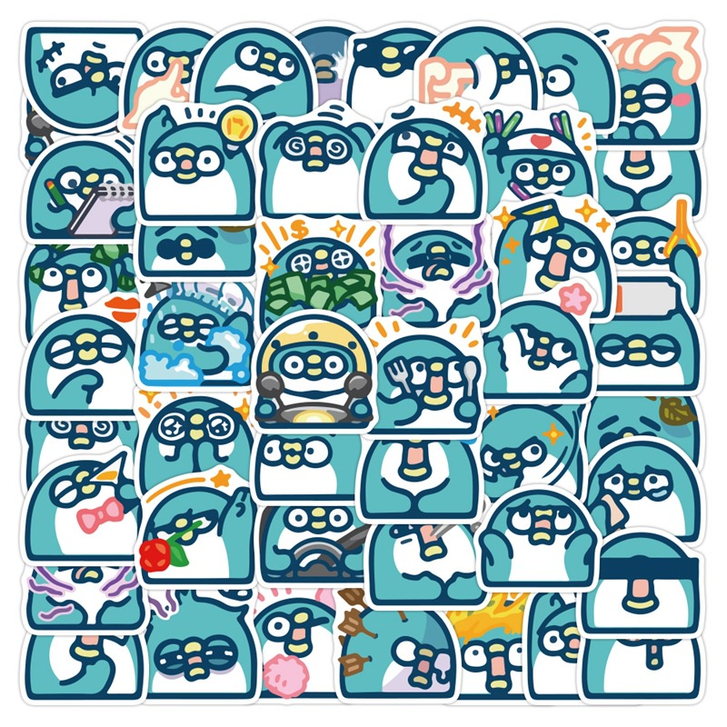PP fan stiker lucu penguin biru ekspresi tas Jurnal bahan kartun cangkir minum phone case tangan Buk
